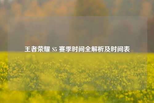 王者荣耀 S5 赛季时间全解析及时间表